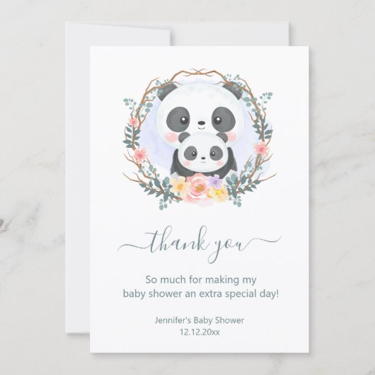 Danke Babydusche Aquarell niedlich Pandas grün Mitteilungskarte (Vorderseite)