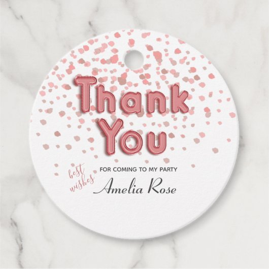 Danke Balloon Text Pink Confetti Geschenkanhänger (Vorderseite)
