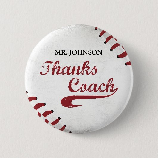 Danke Baseball Coach Large Grunge Baseball Button (Vorderseite)