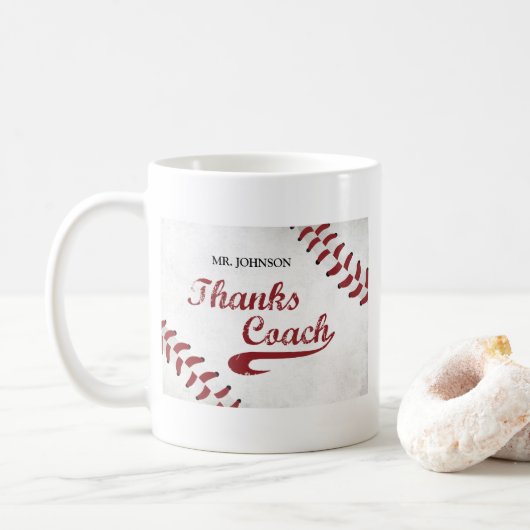 Danke Baseball Coach Large Grunge Baseball Kaffeetasse (Mit Donut)