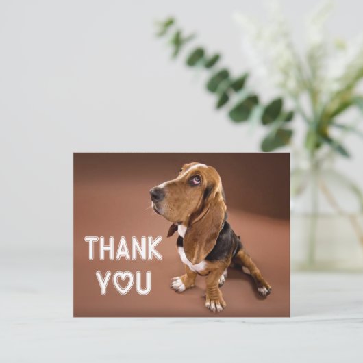 Danke Basset Hound Welpe Dog Brown Postkarte (Stehend Vorderseite)