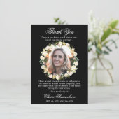 Danke, Beileid Black Floral | FOTO Dankeskarte (Stehend Vorderseite)