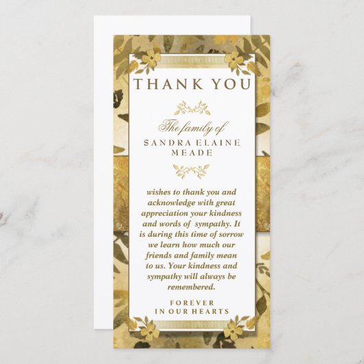 Danke Beileid Golden Floral Elegante (Vorne/Hinten)