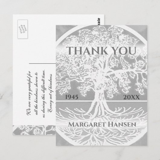 Danke | Beileidsbekundung | Lebensbaum Silver Postkarte (Vorne/Hinten)