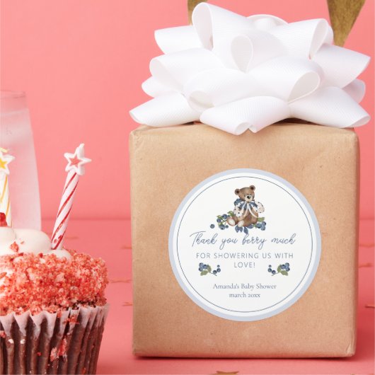 Danke Berry Much Blueberry Bear Baby Boy Dusche Runder Aufkleber (Party)