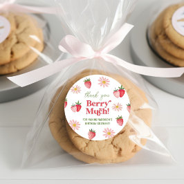 Danke Berry Much Pink Strawberry Birthday Girl Runder Aufkleber