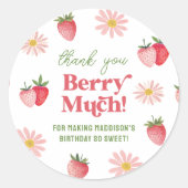 Danke Berry Much Pink Strawberry Birthday Girl Runder Aufkleber (Vorderseite)