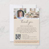 Danke Bewertungsanfrage mit QR-Code-Foto Beige Karte (Vorderseite)
