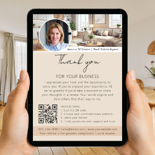 Danke Bewertungsanfrage mit QR-Code-Foto Beige Karte