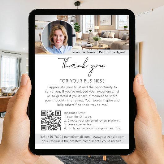 Danke Bewertungsanfrage mit QR-Code Foto Weiß Karte
