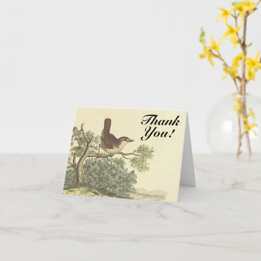 "Danke!", Bird auf einer Zweigniederlassung, Vinta Karte (Gelbe Blume)