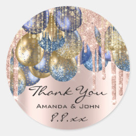 Danke BirthdaWedding Ballon Blue Gold Tropfen Rose Runder Aufkleber