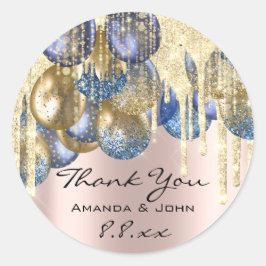 Danke BirthdaWedding Ballon Blue Navy Tropfen Rose Runder Aufkleber