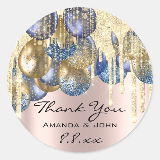 Danke BirthdaWedding Ballon Blue Navy Tropfen Rose Runder Aufkleber (Vorderseite)