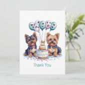 Danke, Birthday Yorkie Dog Dankeskarte (Stehend Vorderseite)
