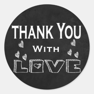 Danke Black, White Tafel Liebe & Herzen Runder Aufkleber