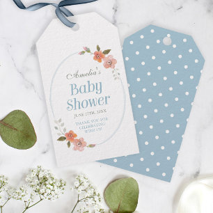 Danke Blau Baby Shower mit zarten Blumen Geschenkanhänger