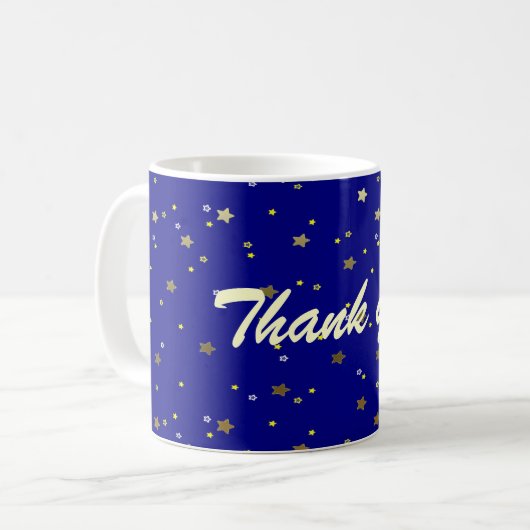 Danke blaue goldene Stern-Tasse Kaffeetasse (Vorderseite Links)