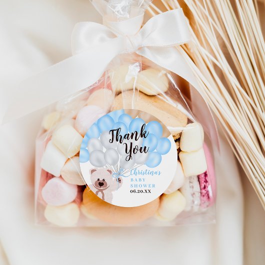 Danke, blauer Ballon Bären Babydusche Runder Aufkleber