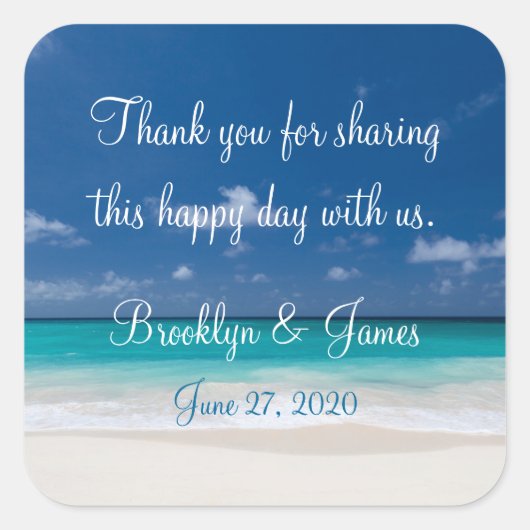 Danke, Blue Beach Wedding Stickers (Vorderseite)