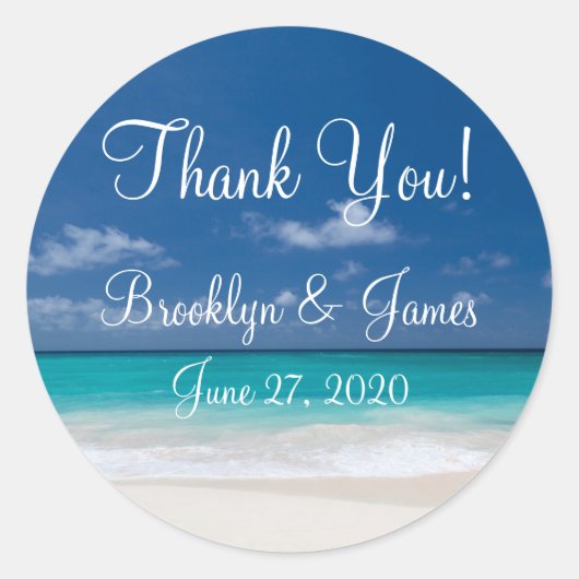Danke, Blue Beach Wedding Stickers (Vorderseite)