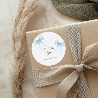 Danke Blue Bow Twins Baby Shower Runder Aufkleber