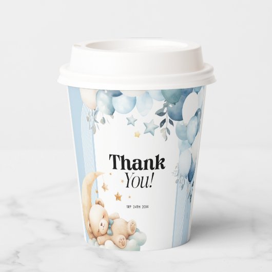 Danke Blue Boy Baby Dusche Pappbecher (Rückseite)