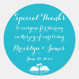 Danke Blue White Hochzeitsaufkleber Mit Schwänen Runder Aufkleber