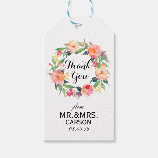 "Danke", Blumenreath-Gastgeschenk Hochzeit2 Geschenkanhänger (Vorderseite)