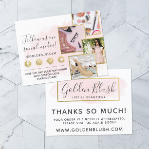 Danke Blush Rosa Wasserfarbe & Gold 4-Foto Postkarte