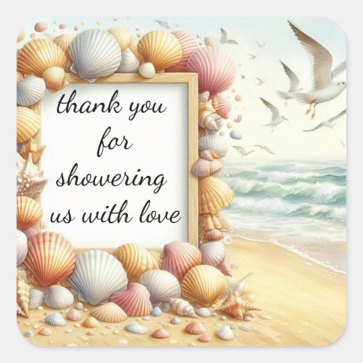 Danke Boho Beach Shell Baby Shower Klassik Rou Quadratischer Aufkleber (Vorderseite)