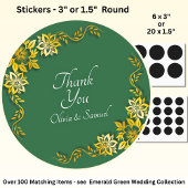 Danke Braut, Bräutigam Namen Smaragdgrün & Gold Runder Aufkleber