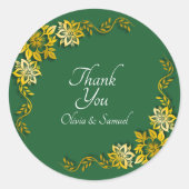 Danke Braut, Bräutigam Namen Smaragdgrün & Gold Runder Aufkleber (Vorderseite)