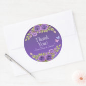 Danke! Braut, Groom-Namen Lila Mauve-Blume Runder Aufkleber (Umschlag)