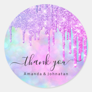 Danke Braut Sweet16th Glitter Holografie Tropfen Runder Aufkleber