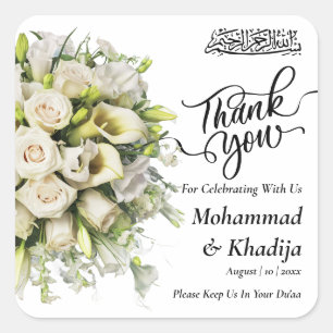 Danke Brautstrauß Blumen Nikah Walima Quadratischer Aufkleber