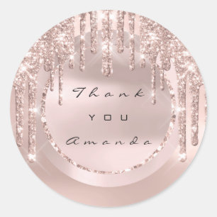 Danke Bridal Gevor Name Tropfens Rose Glitzer Runder Aufkleber