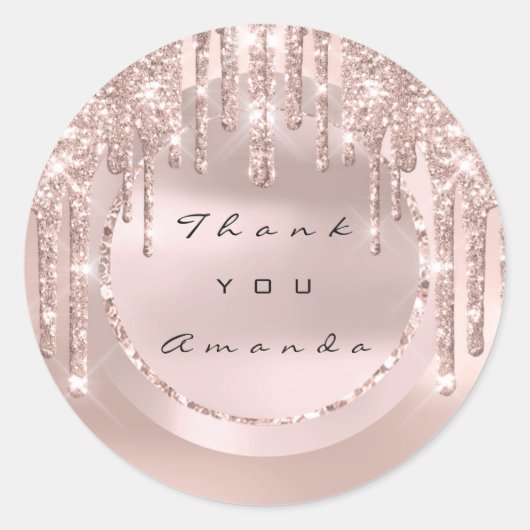 Danke Bridal Gevor Name Tropfens Rose Glitzer Runder Aufkleber (Vorderseite)