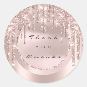 Danke Bridal Gevor Name Tropfens Rose Glitzer Runder Aufkleber