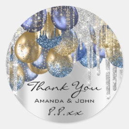 Danke Bridal Wedding Ballon Blue Navy Tropfen Silv Runder Aufkleber