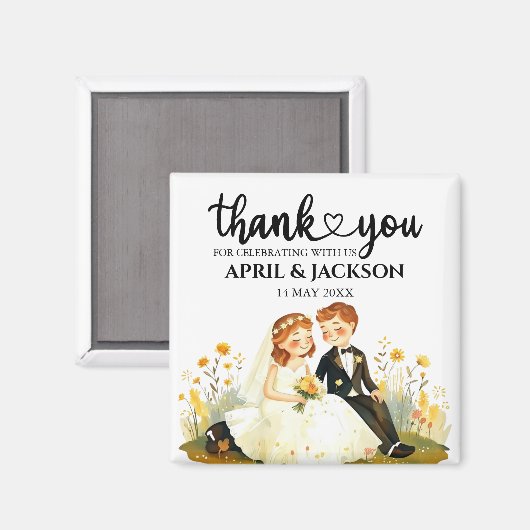 Danke, Bride Groom Ilustration Magnet (Vorderseite/Rückseite)