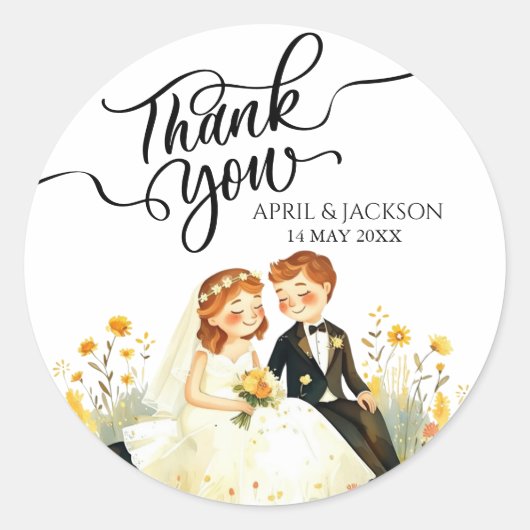 Danke, Bride Groom Ilustration Runder Aufkleber (Vorderseite)