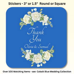 Danke Bride, Groom Names Cobalt Blue & White Quadratischer Aufkleber