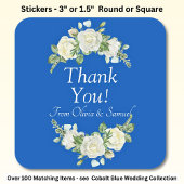 Danke! Bride, Groom Names Cobalt Blue & White Quadratischer Aufkleber