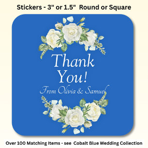Danke! Bride, Groom Names Cobalt Blue & White Quadratischer Aufkleber