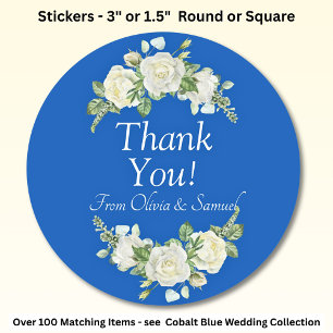 Danke! Bride, Groom Names Cobalt Blue & White Runder Aufkleber