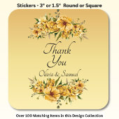 Danke Bride, Groom Names Golden Yellow Flowers Quadratischer Aufkleber