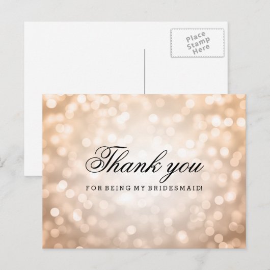 Danke Bridesmaid Copper Glitzer Lights Postkarte (Vorne/Hinten)