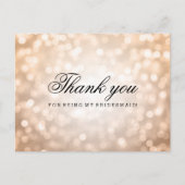Danke Bridesmaid Copper Glitzer Lights Postkarte (Vorderseite)