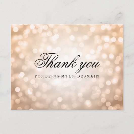 Danke Bridesmaid Copper Glitzer Lights Postkarte (Vorderseite)